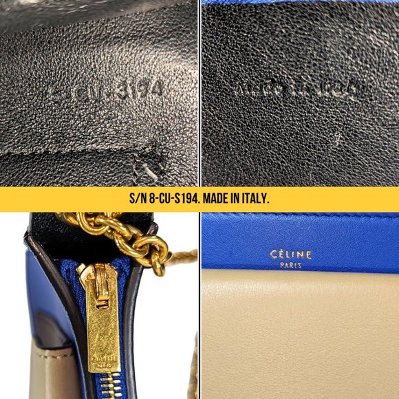 Celine Tri-Color Blue Leather Envelope Pocket Clutch on a Gold Chain - Picture 13 of 14